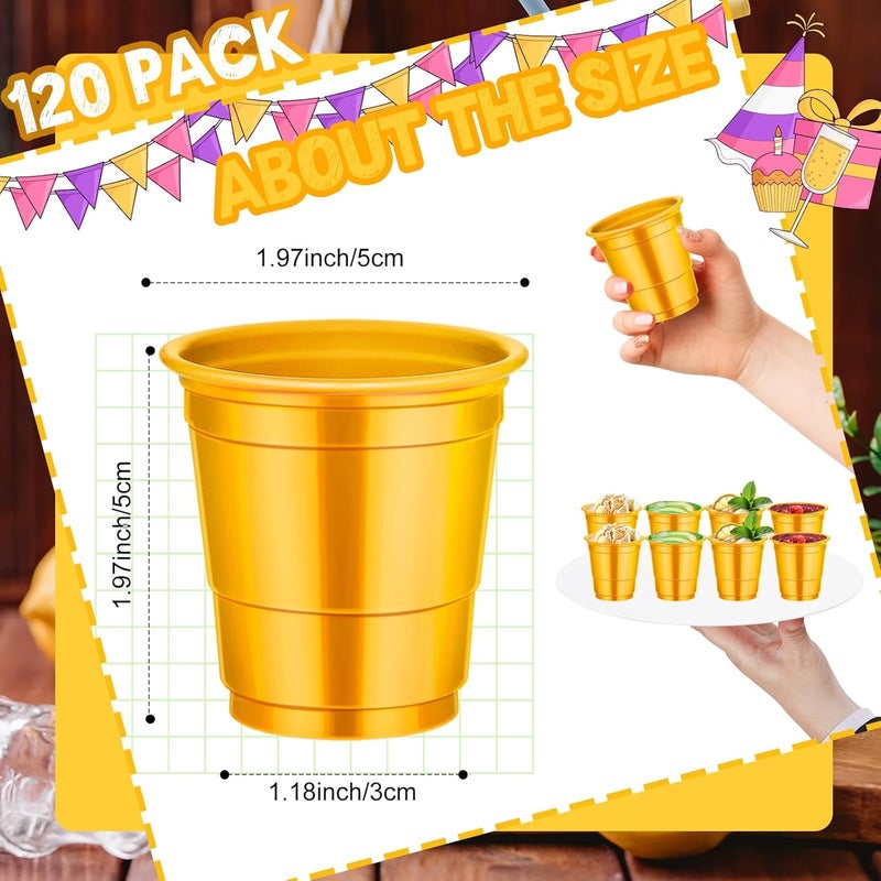 cssopenss 120 Pcs 2 oz Yellow Shot Cups yellow Plastic shot Glasses Thanksgiving Shot Glasses Disposable for Drinking Tastings Served Snacks Jello Tastings and Samples - Image 2